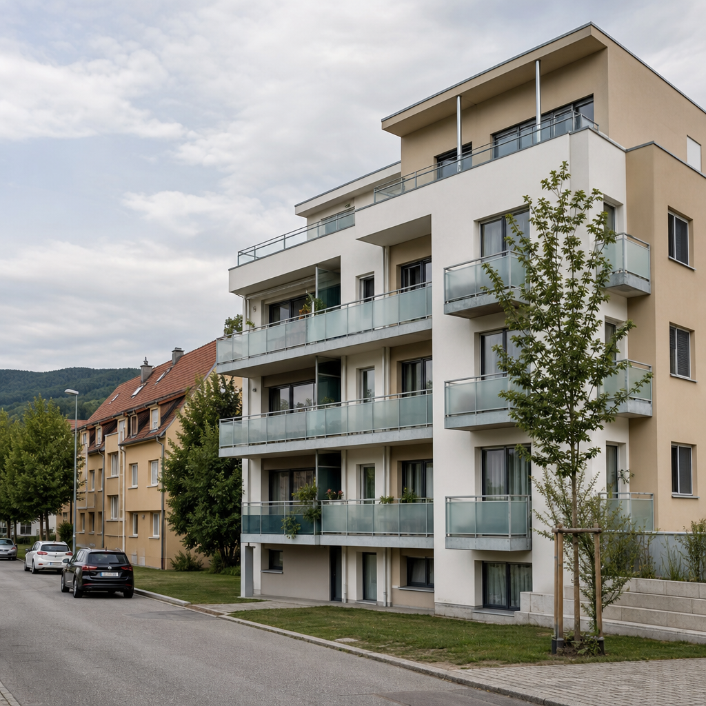 Modernes Wohnhaus mit Balkonen in Korneuburg – Quadratmeterpreis Eigentumswohnungen Korneuburg 2025