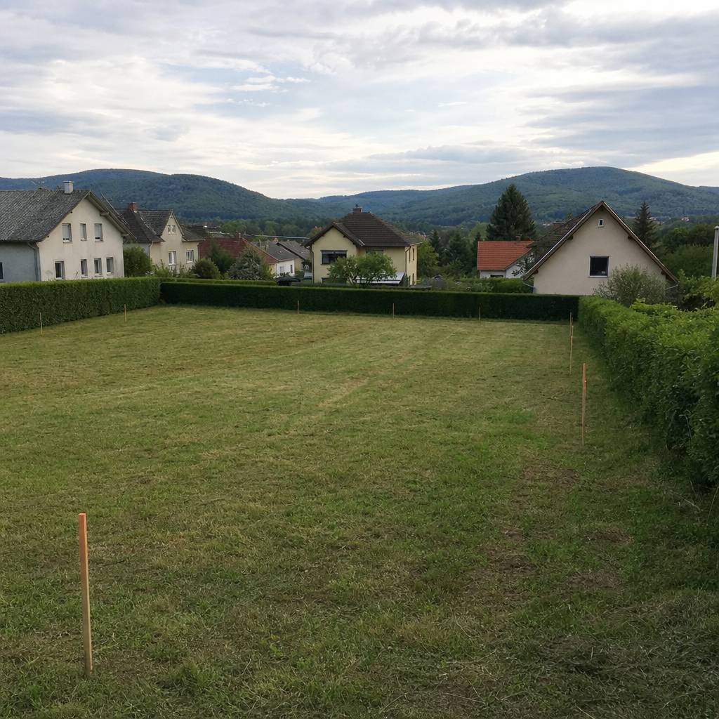 Unbebautes Baugrundstück mit Vermessungspflöcken in Neunkirchen, Niederösterreich